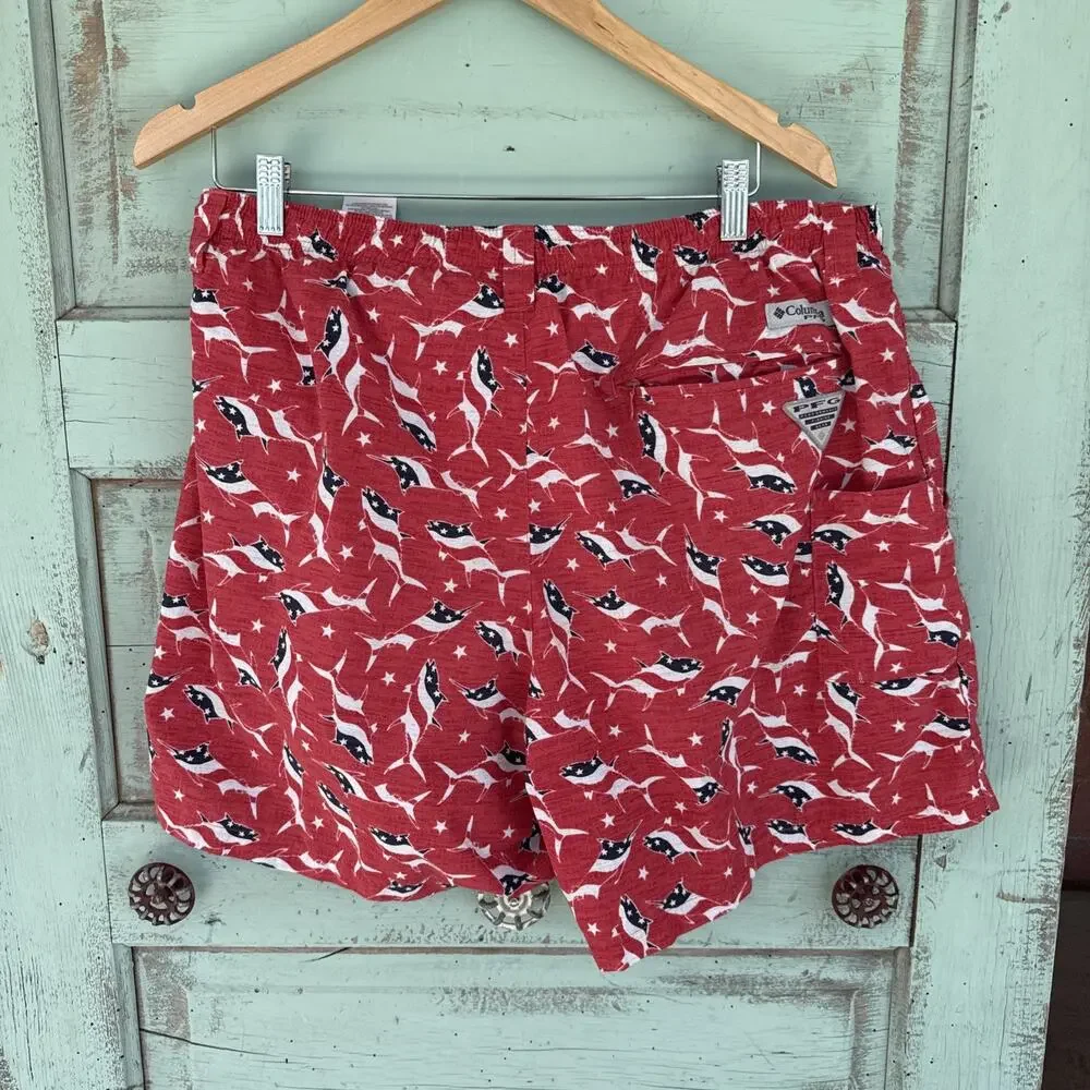 Columbia PFG Swim‎ Trunks Men's M Sailfish Print 0072 35” W 6” Insm Summer 4th